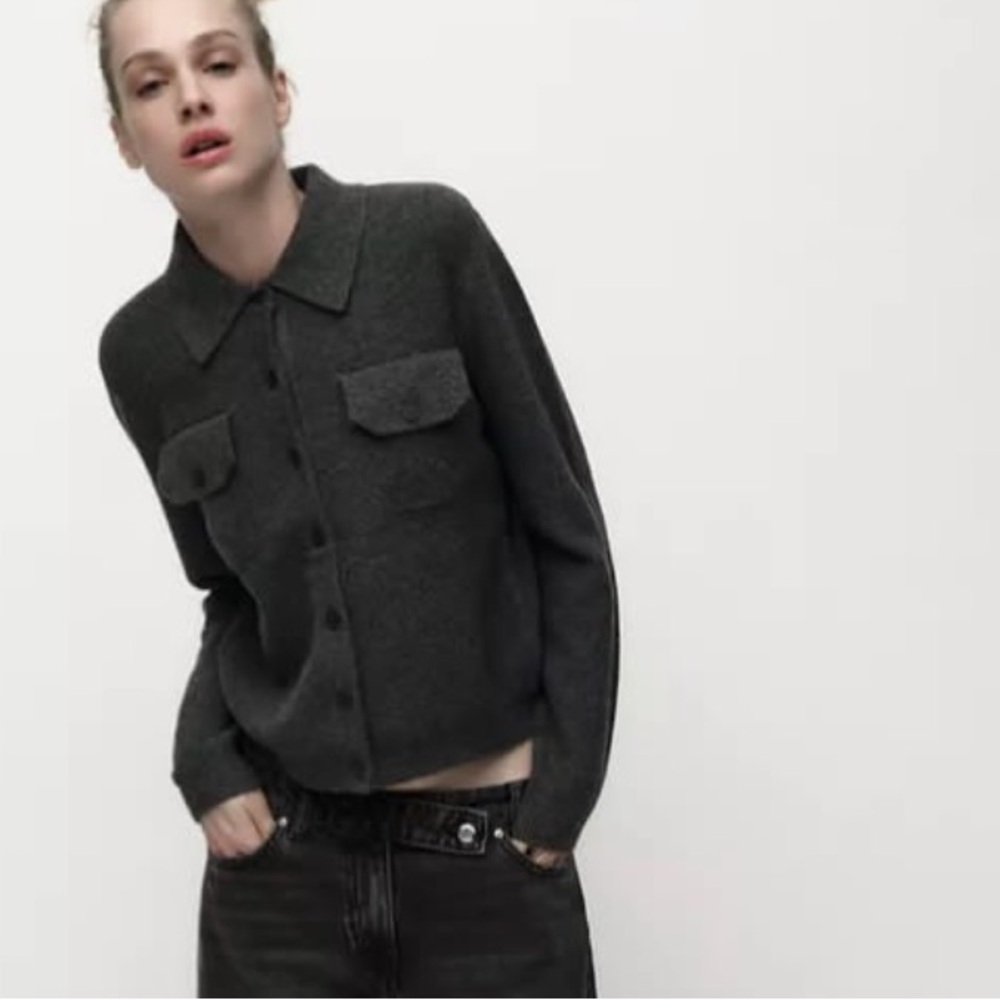 Zara NWT plain knit polo collar jacket 9325/001